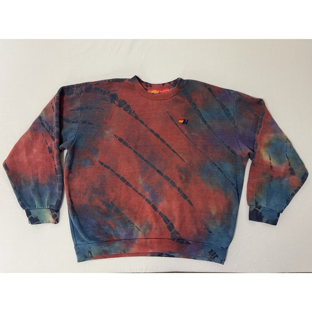 Aviator Nation Hand Dyed Relaxed Tie Dye Pullover Sweatshirt L